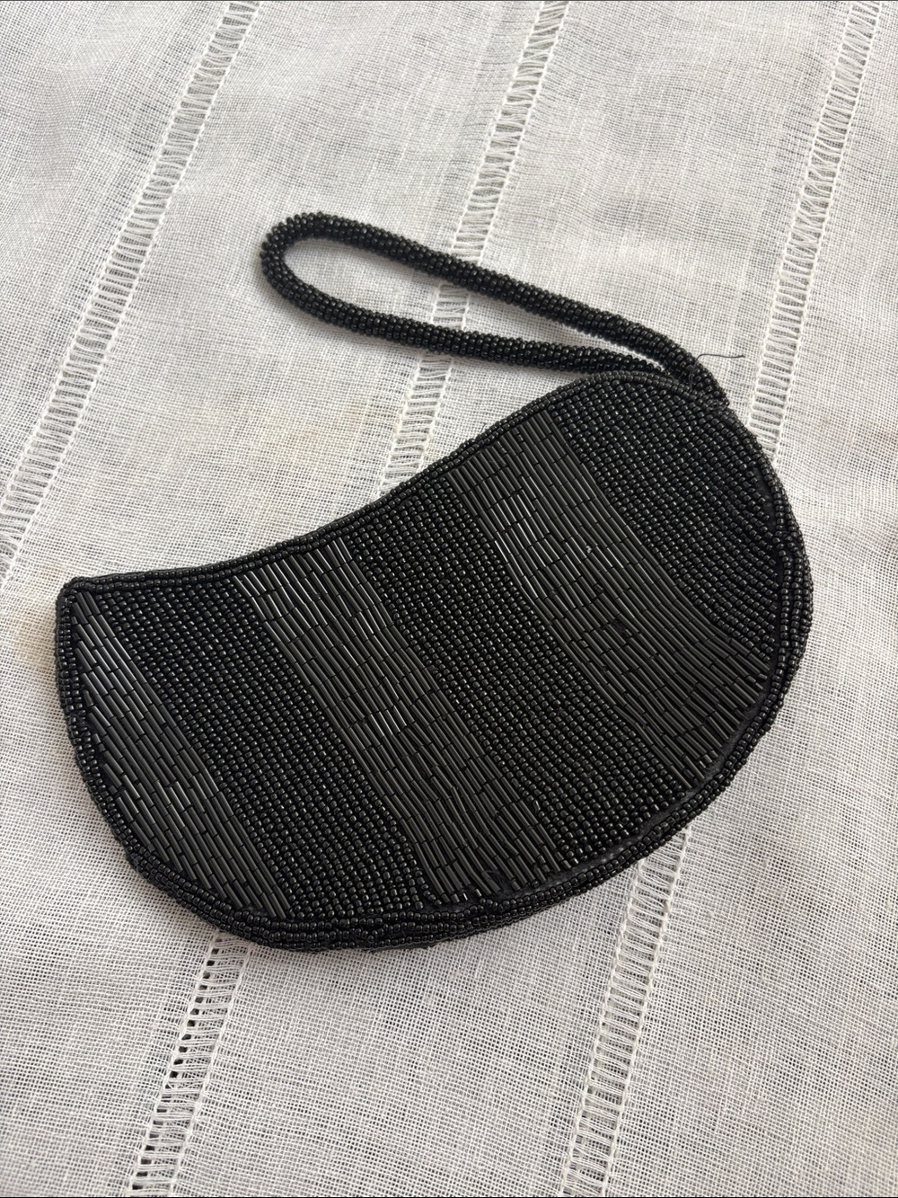 Vintage Y2k Evening Black Beaded Wristlet Clutch